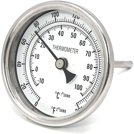 Concord 3" Stainless Steel Thermometer for Home Brewing, 2" Stem PF300-C-2